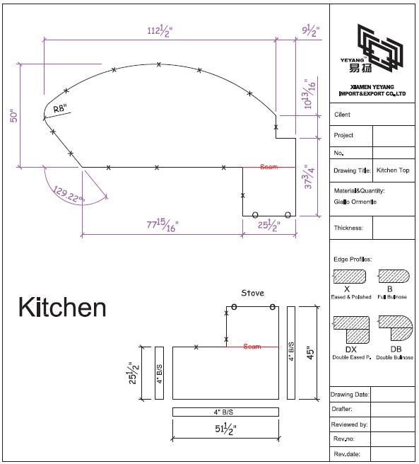 Kitchen countertop cad drawing-yeyang stone